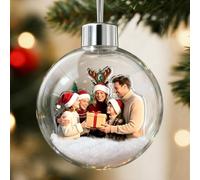 iDIY Personalised Family Christmas Bauble with Photo - Custom 3D Picture Ball Decoration for Christmas Tree - Acrylic Hanging Snow Globe - Xmas Ornament for Family, Mom, Dad, Couples, Kids, Pets
