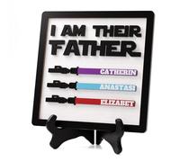 iDIY Personalised Father's Day Gifts - I AM THEIR FATHER Wooden Lightsaber Sign, 3D Custom 3 Names Wood Sign, Personalized Gifts for Dad Papa from Daughter Son Wife