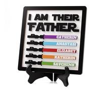 iDIY Personalised Father's Day Gifts - I AM THEIR FATHER Wooden Lightsaber Sign, 3D Custom 5 Names Wood Sign, Personalized Gifts for Dad Papa from Daughter Son Wife