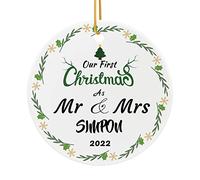 iDIY Personalised First Christmas Married Ornament - As Mr and Mrs 2023, Custom Name Ceramic Ornament for Couple Married Newlyweds, Couple, Xmas Tree Ornaments Bemaystar, F-Marry