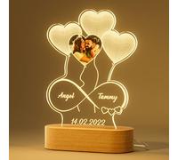 iDIY Personalised Heart Night Light with 2 Names - Custom Love Acrylic Night Lamp with Photo, Bedroom Room Glass Decorative Sign Plaque for Valentine's Day Anniversary Mother's Day Wedding