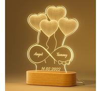iDIY Personalised Heart Night Light with Your Names - Custom Love Acrylic Night Lamp, Glass Luminous Sign Personalised Desktop Decoration for Couple Lover Father Mother Family Friends Men Women