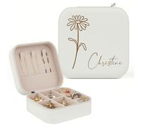 iDIY Personalised Women's Jewellery Box, with Name and Flower of Birth Month, Jewellery Organiser for Rings, Necklaces, Earrings, Gift for women, Gift for Friend, D-white, Flower+name