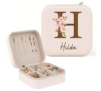 iDIY Personalised Women's Jewellery Box, with Name and Flower of the Month of Birth, Jewellery Organiser for Rings, Necklaces, Earrings, Gift for women, Gift for Friend, A-Sakura pink, Initial+name