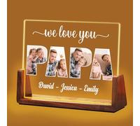 Idiyfun Personalised Christmas Gift for Dad from Daughter Son Kids, Customized Acrylic Plaque LED Walnut Photos Frame with Night Light, Fathers Day, Birthday Gift for Dad Father PAPA DADA Husband