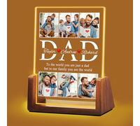 Idiyfun Personalised Christmas Gift for Dad from Daughter Son Kids, Customized Acrylic Plaque LED Walnut Photos Frame with Night Light, Fathers Day, Birthday Gift for Dad Father PAPA DADA Husband