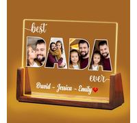 Idiyfun Personalised Christmas Gift for Dad from Daughter Son Kids, Customized Acrylic Plaque LED Walnut Photos Frame with Night Light, Fathers Day, Birthday Gift for Dad Father PAPA DADA Husband