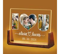 Idiyfun Personalised Christmas Gift for Girlfriend Boyfriend, Customized Acrylic Plaque LED Walnut Photos Frame with Night Light, Valentines Anniversary Birthday Gift for Couple Him Her Wife Husband