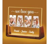 Idiyfun Personalised Christmas Gift for Grandma from Grandkids, Customized Acrylic Plaque LED Walnut Photos Frame with Night Light, Mothers Day, Birthday Gift for Grandmother NANA Women