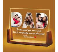 Idiyfun Personalised Christmas Gifts for Dad from Daughter Son Kids, Customized Acrylic Plaque LED Walnut Photos Frame with Night Light, Fathers Day, Birthday Gifts for Dad Father PAPA Husband