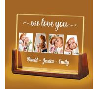 Idiyfun Personalised Mothers Day Gifts for Mum, Grandma from Daughter Son Grandkids, Customized Birth Flower Acrylic Plaque with LED Walnut Frame Night Light, Birthday Gifts for Mum Mother MAMA Women
