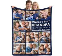 Idiyfun Personalised Photo Blanket, Customised Blanket with Picture Text for Adult, Custom Blanekt, Christmas Valentines Birthday Personalised Photo Gifts for Grandpa PAPA Men from Grandchildren