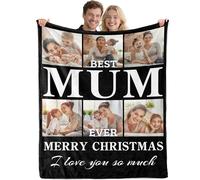 Idiyfun Personalised Photo Blanket, Customised Blanket with Picture Text for Adult, Custom Blanekt, Christmas Valentines Personalised Photo Gifts for Mum Mother Woman from Daughter Son Kid