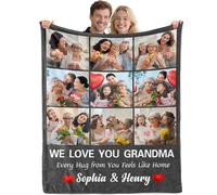 Idiyfun Personalised Photo Blanket, Customised Blanket with Picture Text for Adult, Custom Blanekt, Christmas Valentines Birthday Personalised Photo Gifts for Grandma NANA from Grandchildren