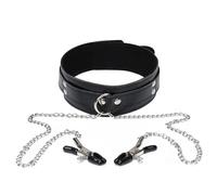 IDK WTH Leather Collar Choker Necklace Nipple Clamps Breast Clips Intimate Accessories for Couples Play Non-Piercing Nipple Pleasure Gear