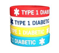 IDmed Diabetes Type 1 Silicone Bracelets - 6.3 inches for Kids Teens - 4 Pack - Medical Alert Diabetic Wristband, Silicone