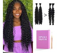 IDN BEAUTY Human Braiding Hair 16 Inch 100g Bulk Boho Hair For Braiding Deep Wave Natural Black Bulk Human Hair For BoHo Braids No Weft 15A Vietnam Virgin Braiding Hair