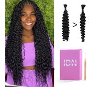 IDN BEAUTY Human Braiding Hair 20 Inch 50g Bulk Boho Hair For Braiding Deep Wave Natural Black Bulk Human Hair For BoHo Braids No Weft 15A Vietnam Virgin Braiding Hair