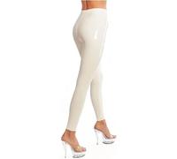 IDOBLO High Waist Handmade Latex Pants White Latex Leggings With Crotch Zip Rubber Trouser,White,XS