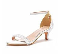 IDOBLO White Pearl Wedding Shoes Lady Summer Sexy Pumps Women 5Cm High Heels Sandals Female Fetish Peep Toe Strappy Stiletto,White,8 UK