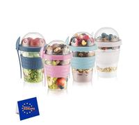 IDOBY Overnight Oats Containers With Lids & Spoon, Meal Prep Yogurt Containers, Parfait Cups With Lids, Large Capacity Crunch Cup, 20 Oz BPA Free Reusable Cups(Set Of 4)