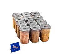 IDOBY Set of 12 Plastic Spice Boxes, Transparent & BPA-Free, Salt & Pepper Shakers, Spice Jars for Storage