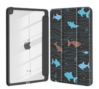Idocolors Case for iPad 7th/8th/9th Gen 10.2 ", Clear Hard Back Cover with Pencil Holder, Tri-fold Stand Full Wrap Protective Case for Women Girls, Sea Fish/Black