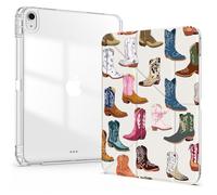 Idocolors Case for iPad 7th/8th/9th Gen 10.2 Inch iPad 2019/2020/2021, Clear Acrylic Back Case with Pencil Holder, Detachable Mutil Angles Folding Y-Shaped Stand Cover, Cowboy Boots