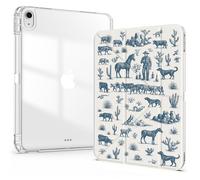 Idocolors Case for iPad 7th/8th/9th Gen 10.2 Inch iPad 2019/2020/2021, Clear Acrylic Back Case with Pencil Holder, Detachable Mutil Angles Folding Y-Shaped Stand Cover, Blue Cowboy
