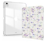 Idocolors Case for iPad 7th/8th/9th Gen 10.2 Inch iPad 2019/2020/2021, Clear Acrylic Back Case with Pencil Holder, Detachable Mutil Angles Folding Y-Shaped Stand Cover, Purple Floral