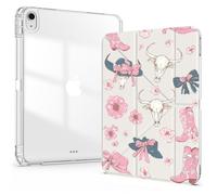 Idocolors Case for iPad 7th/8th/9th Gen 10.2 Inch iPad 2019/2020/2021, Clear Acrylic Back Case with Pencil Holder, Detachable Mutil Angles Folding Y-Shaped Stand Cover, Pink Cowgirl Hat