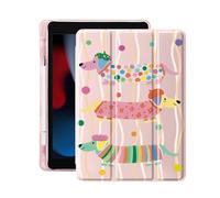 Idocolors Case for iPad 7th/8th/9th Generation (2019/2020/2021) 10.2", Built-in Pencil Holder with Soft TPU Shockproof Back Shell Auto Wake/Sleep, Dachshund-Pink