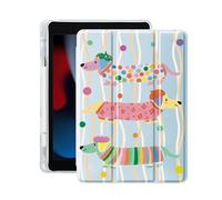 Idocolors Case for iPad 7th/8th/9th Generation (2019/2020/2021) 10.2", Built-in Pencil Holder with Soft TPU Shockproof Back Shell Auto Wake/Sleep, Dachshund-Blue