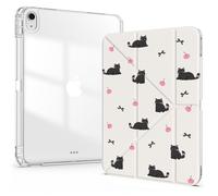 Idocolors Cute Case for iPad 7th/8th/9th Gen 10.2 Inch iPad 2019/2020/2021, Clear Acrylic Back Case with Pencil Holder, Detachable Mutil Angles Folding Y-Shaped Stand Cover, Cat