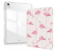 Idocolors Cute Case for iPad 7th/8th/9th Gen 10.2 Inch iPad 2019/2020/2021, Clear Acrylic Back Case with Pencil Holder, Detachable Mutil Angles Folding Y-Shaped Stand Cover, Rose Flamingo