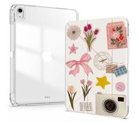 Idocolors Cute Case for iPad 7th/8th/9th Gen 10.2 Inch iPad 2019/2020/2021, Clear Acrylic Back Case with Pencil Holder, Detachable Mutil Angles Folding Y-Shaped Stand Cover, Stickers Style