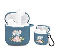 Idocolors Cute Elephant Case compatible with Airpod Blue Soft TPU, [ Supports Wireless Charging ] Protective Cover for Airpods 1st and 2nd Gen