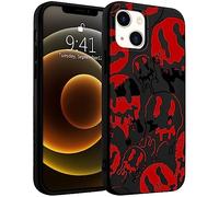 Idocolors Cute Floating Black and Red Ghost Phone Case for iPhone 15,Liquid Silicone Big Eyes and Mouth Case,Soft Gel Rubber Full-Body Protective Microfiber Lining Shockproof Cover