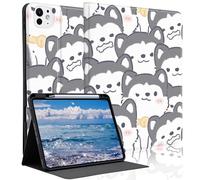 Idocolors Cute Husky Dog Case for 13" iPad Air M3 2025/M2 2024 with Pencil Holder, Auto Wake/Sleep Leather Soft TPU Back Cover for Women Girls
