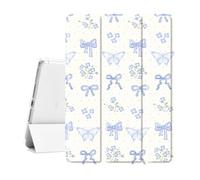 Idocolors Cute Kawaii Blue Bow Butterfly Pad Case for 10.9 Inch iPad 2022/2025(iPad 10th/11th Gen), Clear TPU Smart Stand Back Cover with Pencil Holder, Auto Wake/Sleep Case for Women Girls