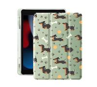 Idocolors Cute Kawaii Dachshund Case for 10.2" iPad 9th/7th/8th Generation, Clear TPU Smart Stand Back Cover with Pencil Holder, Auto Wake/Sleep Protective Case for iPad 2021/2020/2019