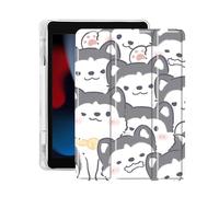 Idocolors Cute Kawaii Husky Dog Pad Case for 10.2 Inch iPad 9th/7th/8th Gen, Clear TPU Trifold Stand Back Cover with Pencil Holder, Auto Wake/Sleep Protective Case for iPad 2021/2020/2019