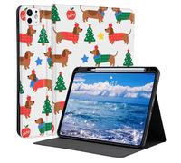 Idocolors Cute Lucky Dachshund Case for 13" iPad Air M3 2025/M2 2024 with Pencil Holder, Auto Wake/Sleep Leather Soft TPU Back Cover for Women Girls