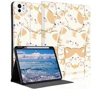 Idocolors Cute Orange Cat Case for 10.2" iPad 2019/2020/2021(7th/8th/9th Gen) with Pencil Holder, Auto Wake/Sleep Leather Soft TPU Back Cover for Women Girls