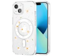 Idocolors for iPhone 14 Case Compatible with MagSafe, Magnetic Cute Clear Daisy Flower Design Phone Cover for Girls Women Soft TPU Hard Back Shockproof Protective Case for iPhone 14