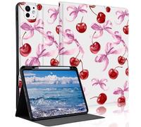 Idocolors Kawaii Bow Cherry Case for 10.2" iPad 2019/2020/2021(7th/8th/9th Gen) with Pencil Holder, Auto Wake/Sleep Leather Soft TPU Back Cover for Women Girls