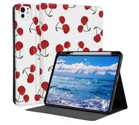 Idocolors Kawaii Cherry Case for 10.9" iPad A16 2025/2022(10th/11th Gen) with Pencil Holder, Auto Wake/Sleep Leather Soft TPU Back Cover for Women Girls