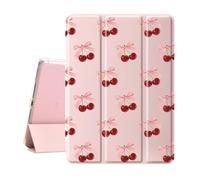 Idocolors Lovely Red Cherry Pad Case for 13 Inch iPad Pro(2024), Clear TPU Smart Stand Back Cover with Pencil Holder, Auto Wake/Sleep Foldable Shockproof Protective Case