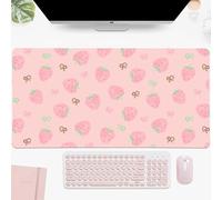 Idocolors Minimalist Pink Strawberry Desk Mat, Pink Extended Gaming Keyboard Mouse Pad, Large Cute Kawaii Women Office Desk Cover Mat Protector 27.6"x13.8"