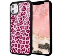 Idocolors Pink Leopard Phone Case for iPhone 11,Cheetah Phone Case,Luxury Pink Cheetah Print Girly Cases for iPhone 11 6.1 inch,Soft TPU Bumper&Aluminum Hard Back Shockproof Anti-Fall Protective Cover